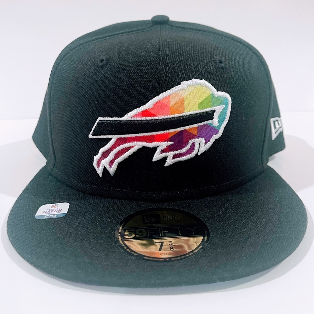 NY BUFFALO BILLS BLACK NFL Fitted Hat with Crucial Catch Patch. Unisex